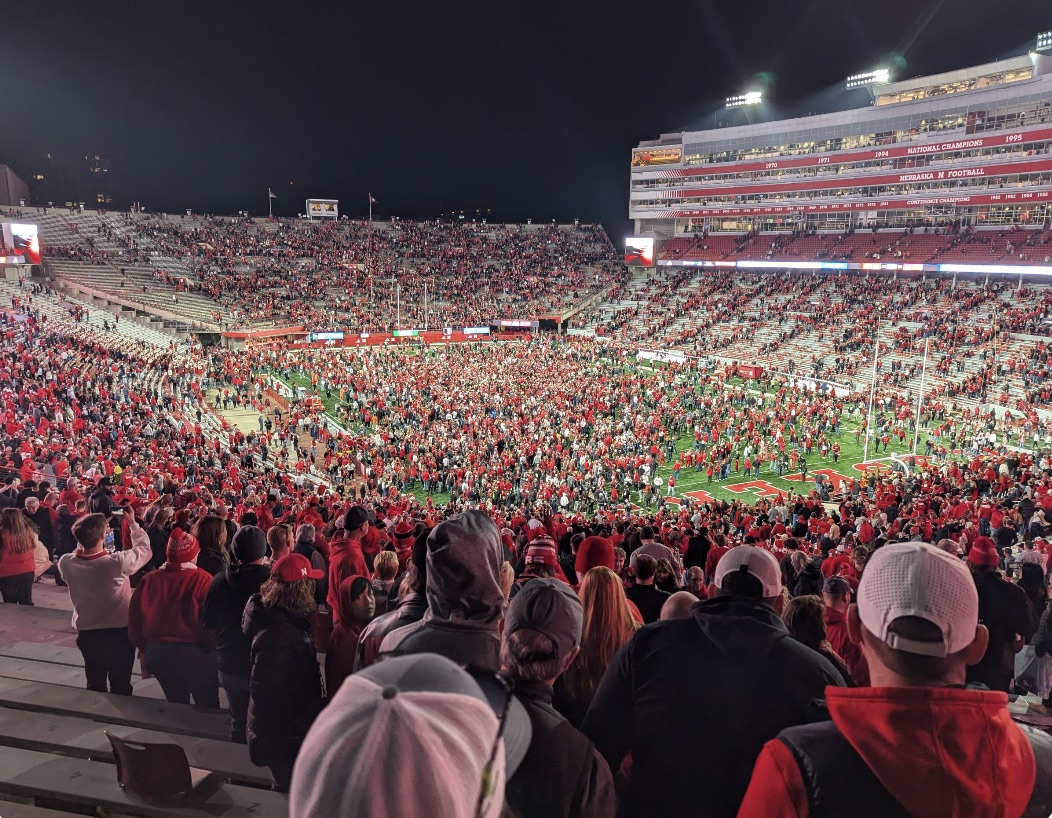 Nebraska football fans gathered at Memorial Stadium after a night game