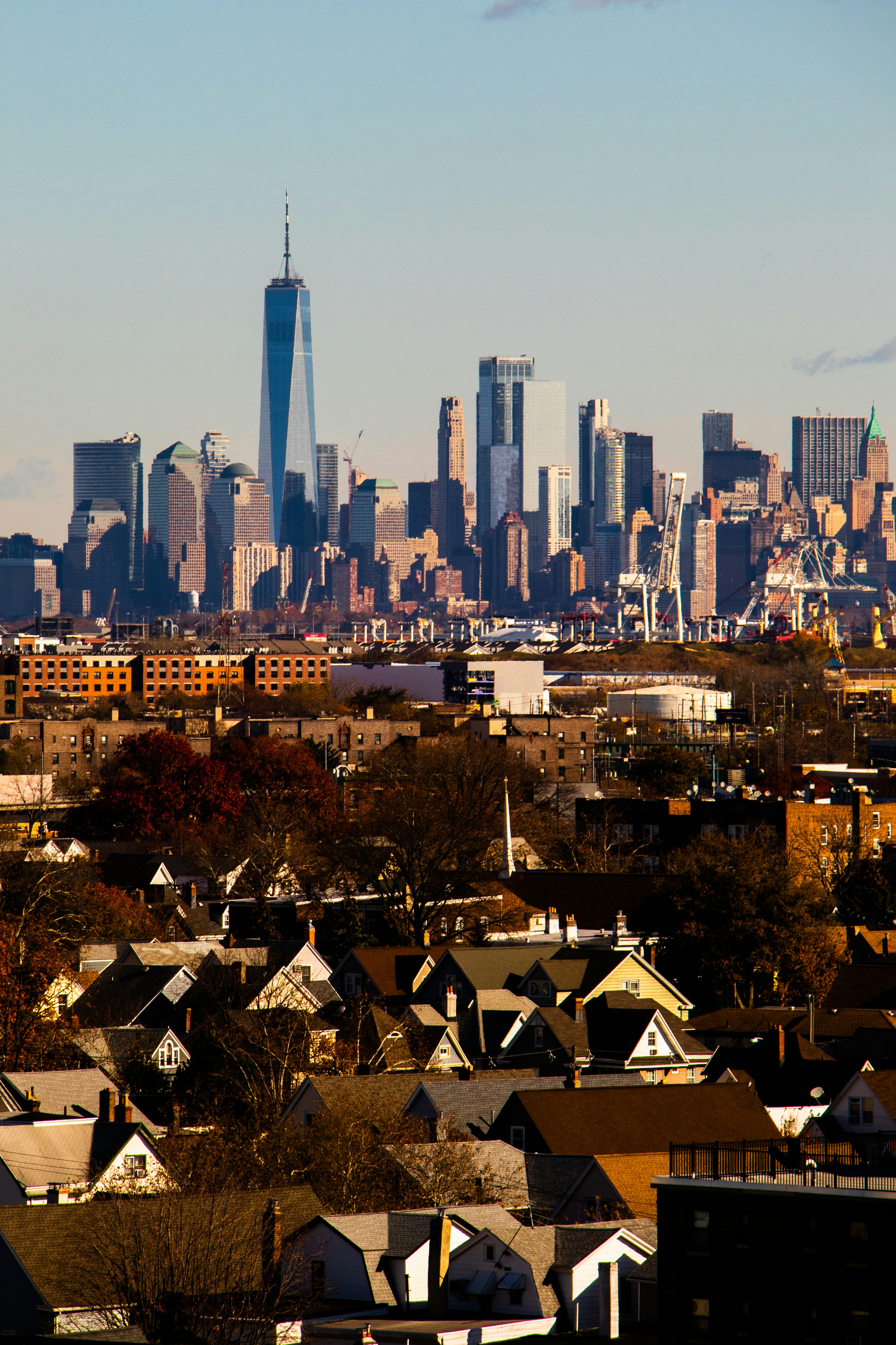 Manhattan skyline seen across the rooftops of Bayonne, New Jersey